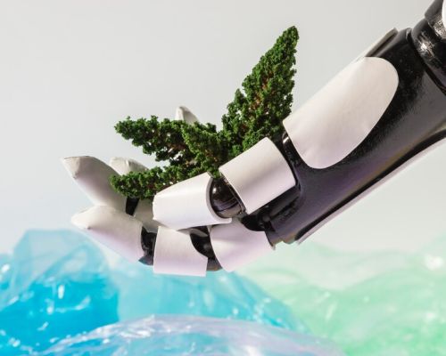 Robotic arm sorting recyclable materials, representing effective waste management.